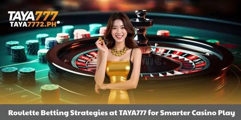 Roulette table with casino dealer and chips at taya777 online casino